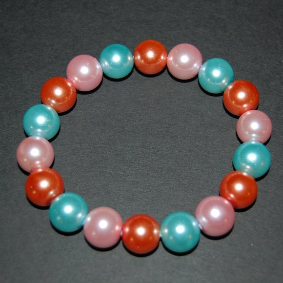 Chunky Bracelet,Large 14mm Beads,Glass Pearl Beaded Bracelet,Party Bracelet - Picture 2 of 2